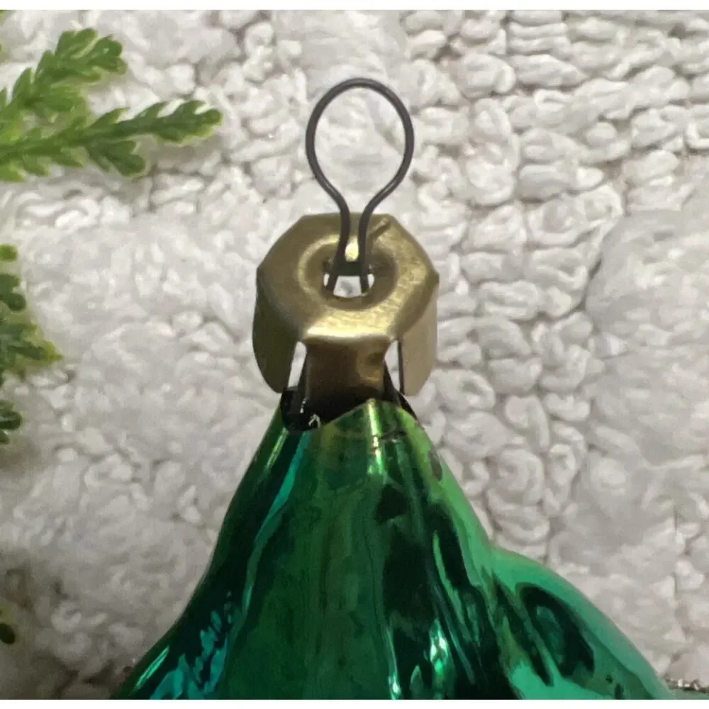 Vintage Hand Blown Glass Fish Christmas Ornaments Set of 2 Green Red Gold READ